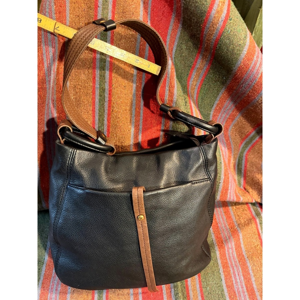 HOBO Women's Medium Black Shoulder Bag Zip Top Brown Strap Floral Lined